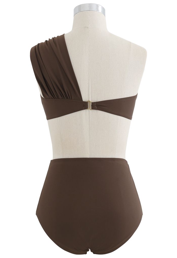 Sweet Knot One-Shoulder Bikini Set in Brown