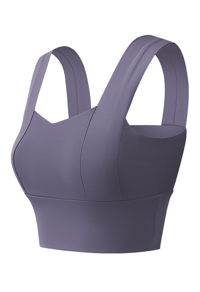 Strappy Seam Detail Medium-Impact Sports Bra in Purple