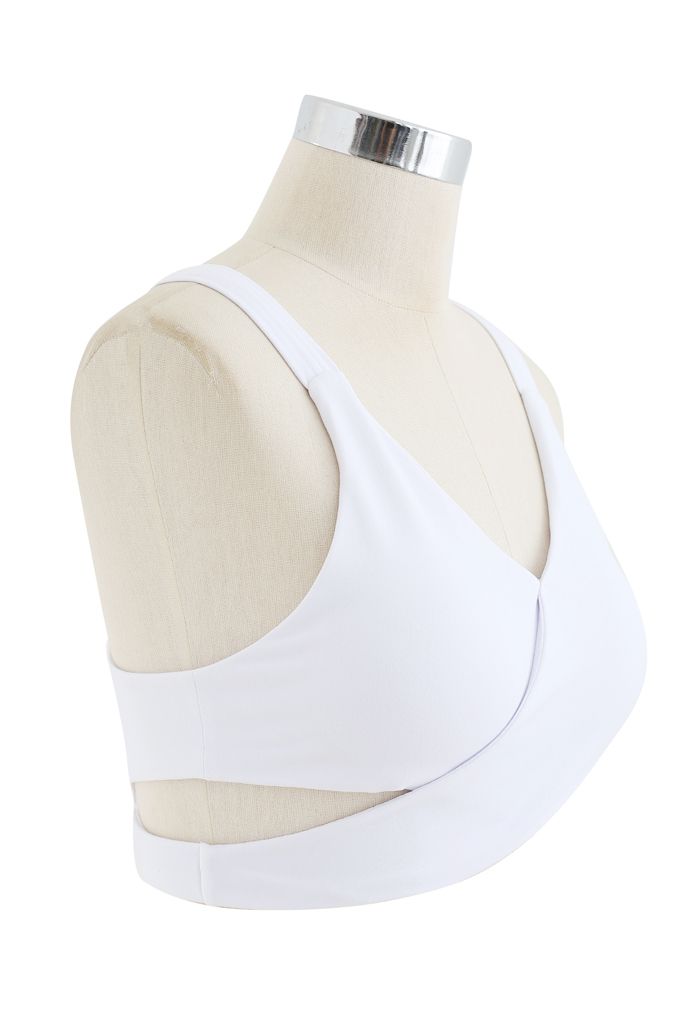 Wrap Design Low-Impact Sports Bra in White