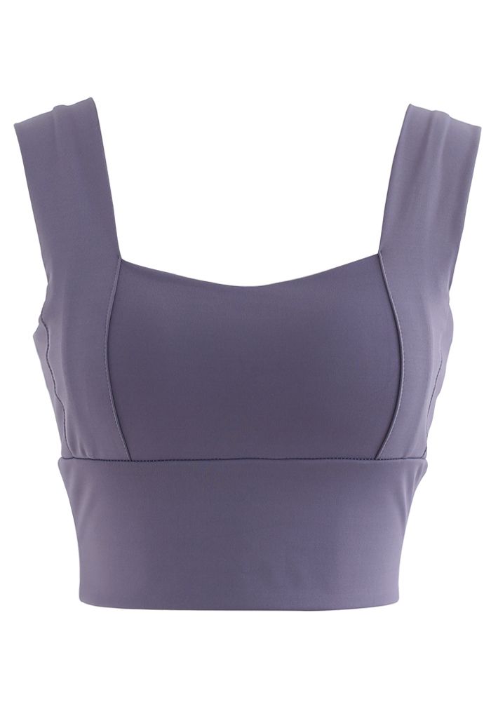 Strappy Seam Detail Medium-Impact Sports Bra in Purple