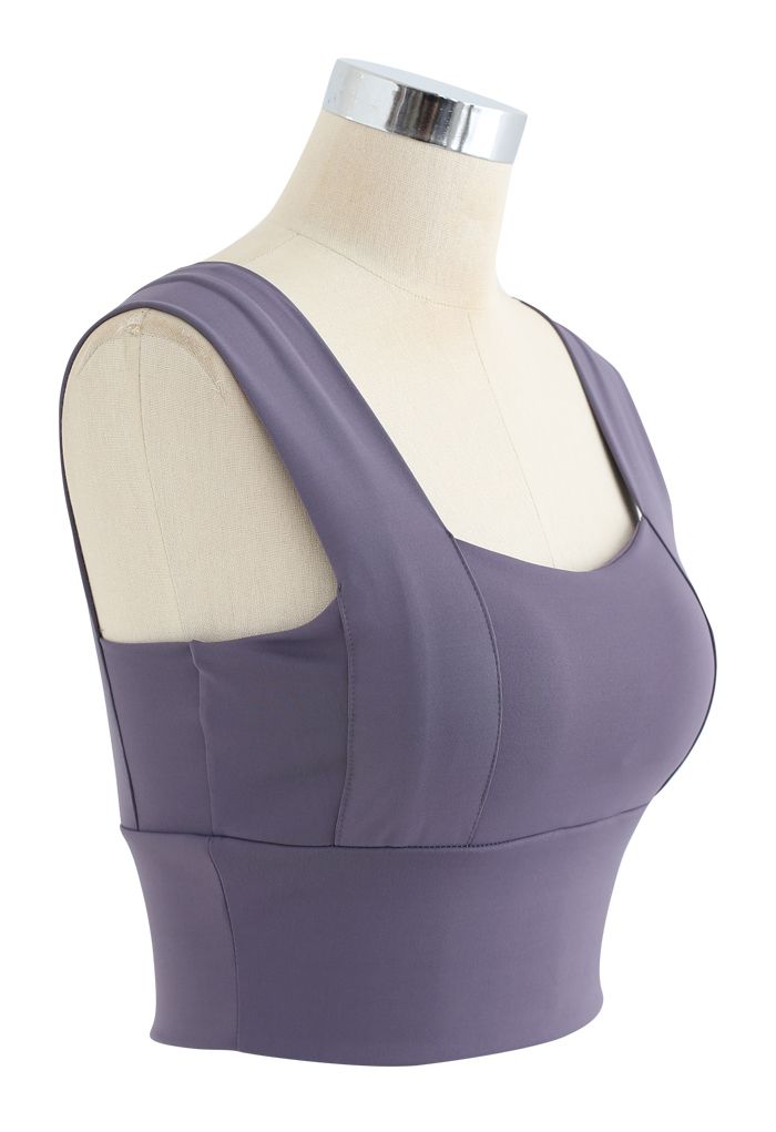 Strappy Seam Detail Medium-Impact Sports Bra in Purple