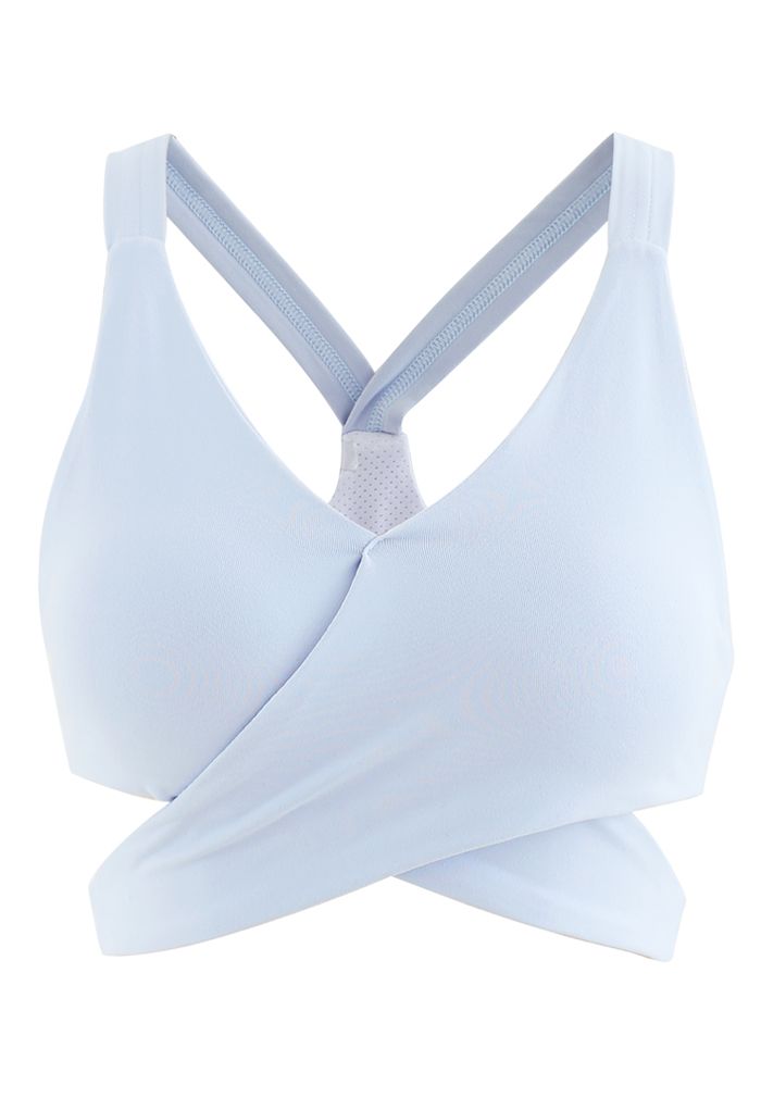 Wrap Design Low-Impact Sports Bra in Baby Blue