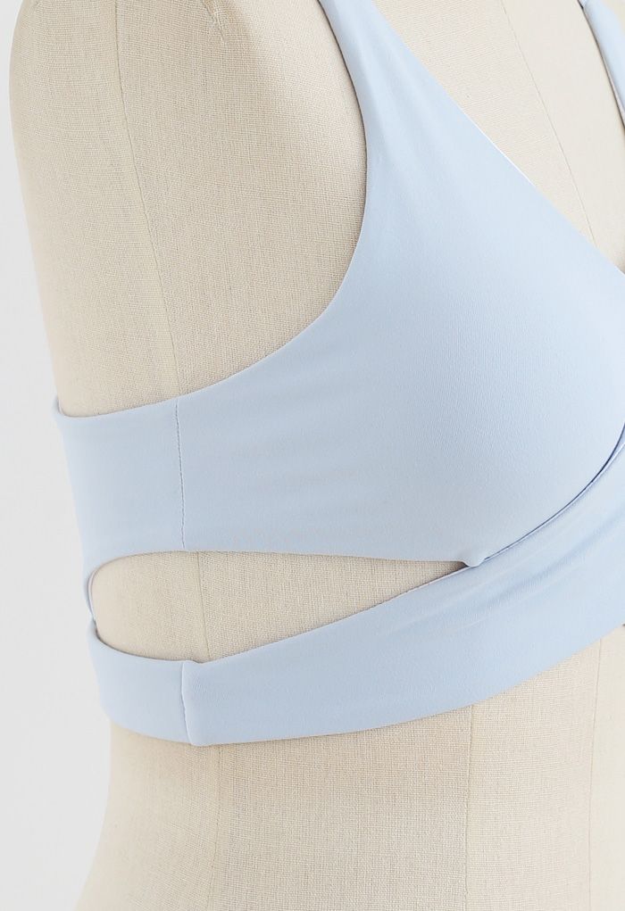 Wrap Design Low-Impact Sports Bra in Baby Blue