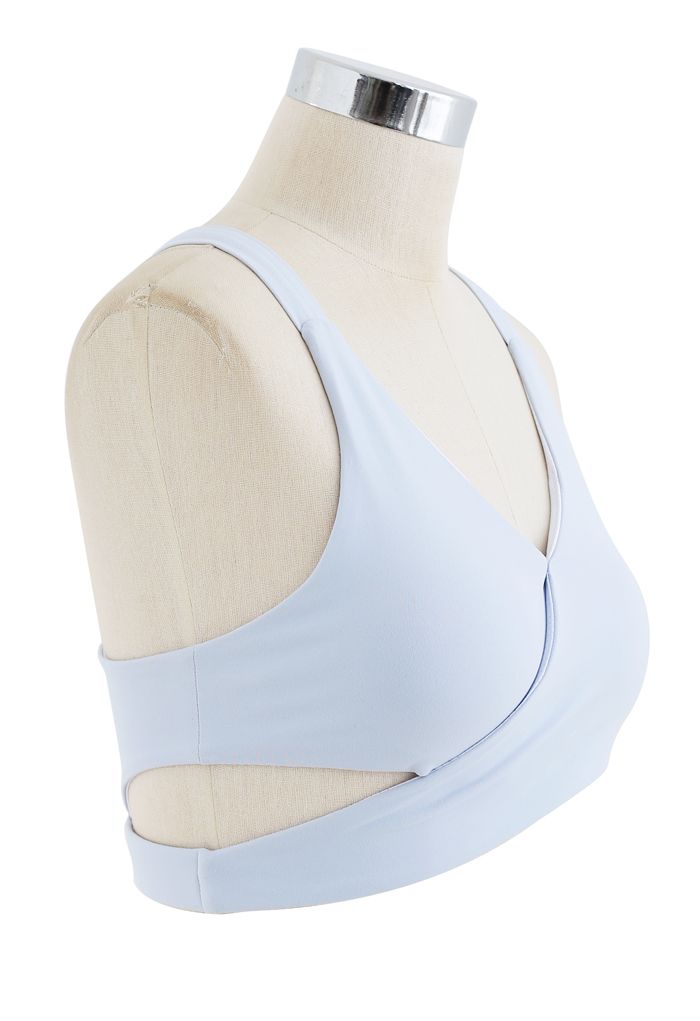 Wrap Design Low-Impact Sports Bra in Baby Blue