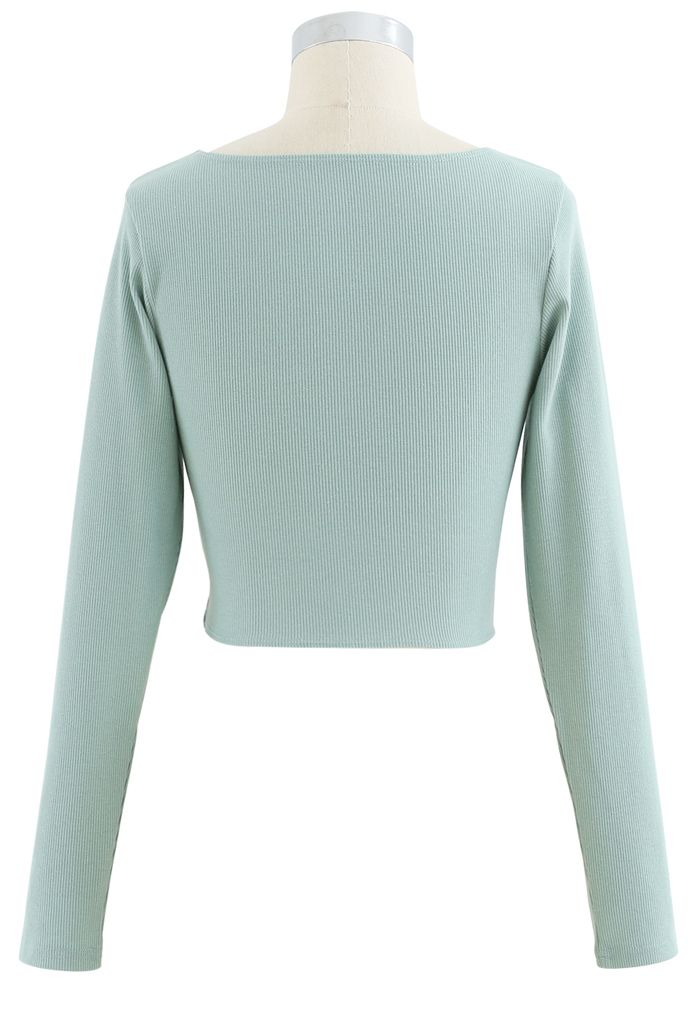 Crisscross Front Long Sleeves Ribbed Top in Mint