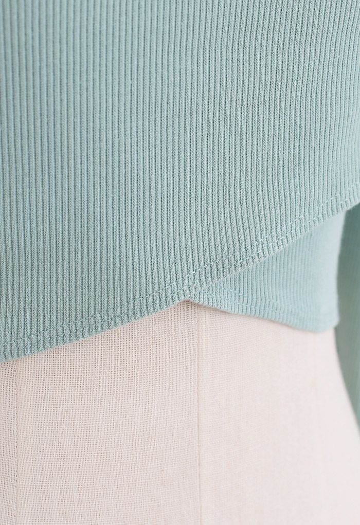 Crisscross Front Long Sleeves Ribbed Top in Mint