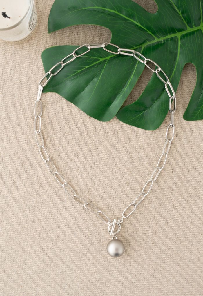 Silver Ball Oval Chain Necklace