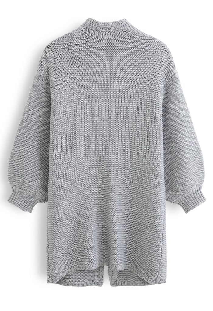 Basic Pockets Open Front Knit Cardigan in Grey