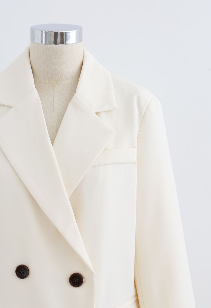 Fake Pocket Double-Breasted Blazer in Cream