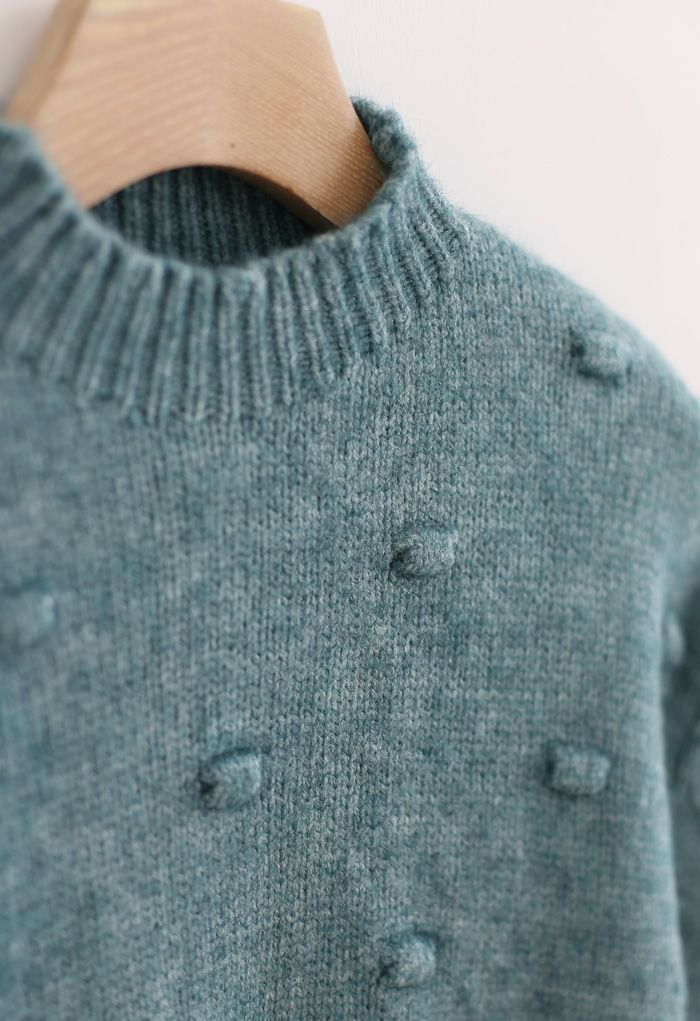 3D Dot High Neck Knit Sweater in Green