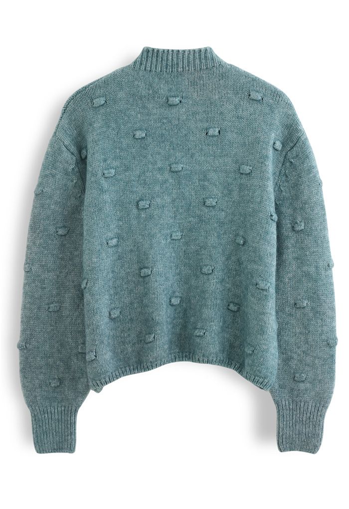 3D Dot High Neck Knit Sweater in Green