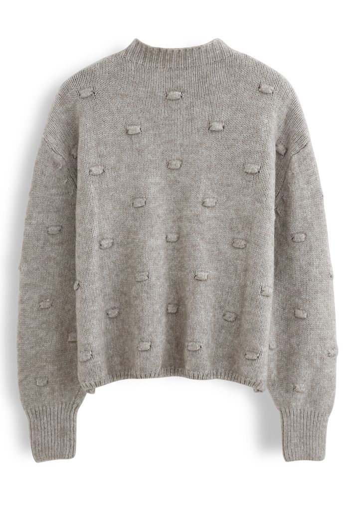 3D Dot High Neck Knit Sweater in Taupe