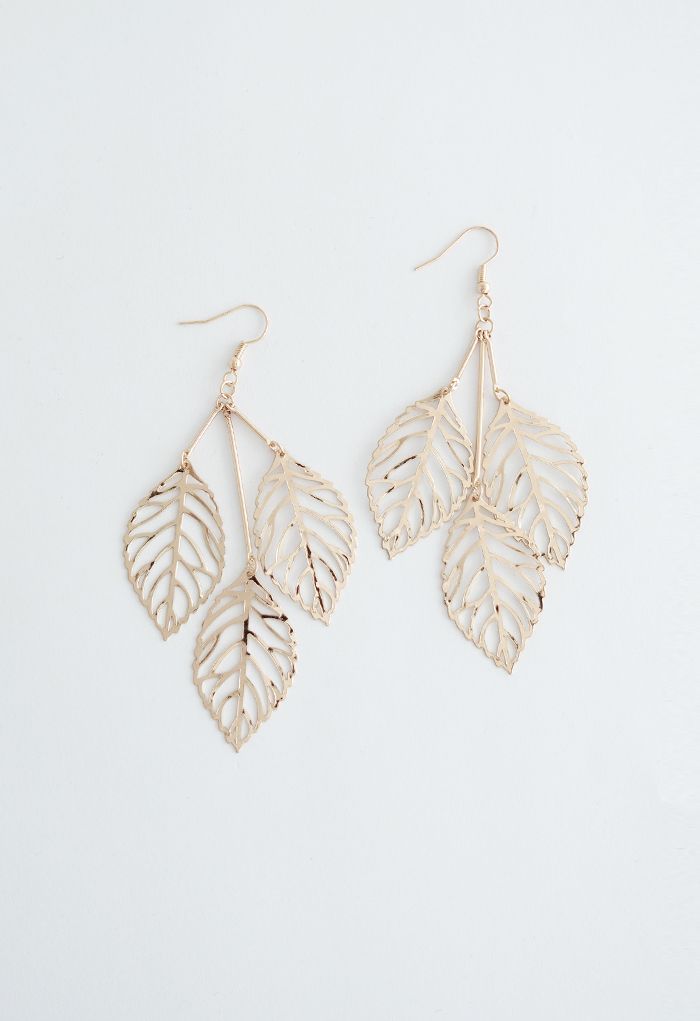 Golden Leaf Branch Drop Earrings