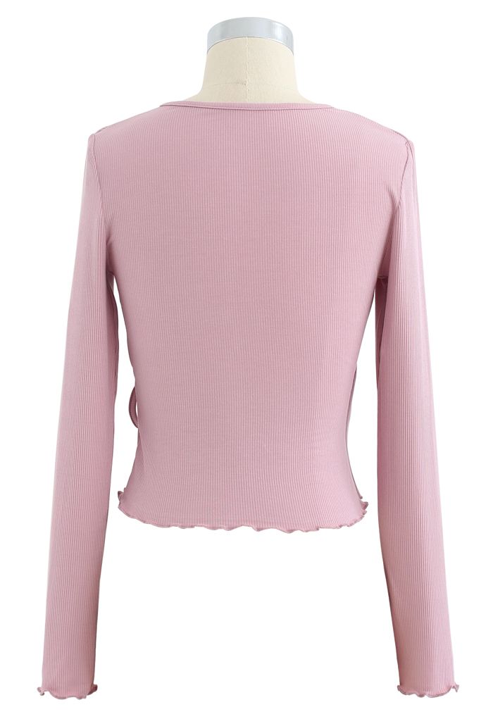 Lettuce Edge Cropped Wrap Top in Dusty Pink