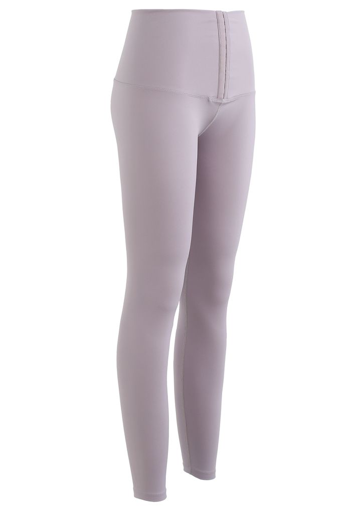 High Waisted Hook and Eye Fastening Leggings in Lilac