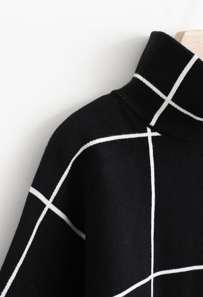 Grid Turtleneck Sweater in Black