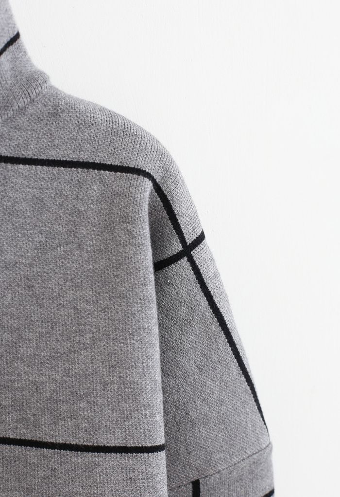 Grid Turtleneck Sweater in Grey