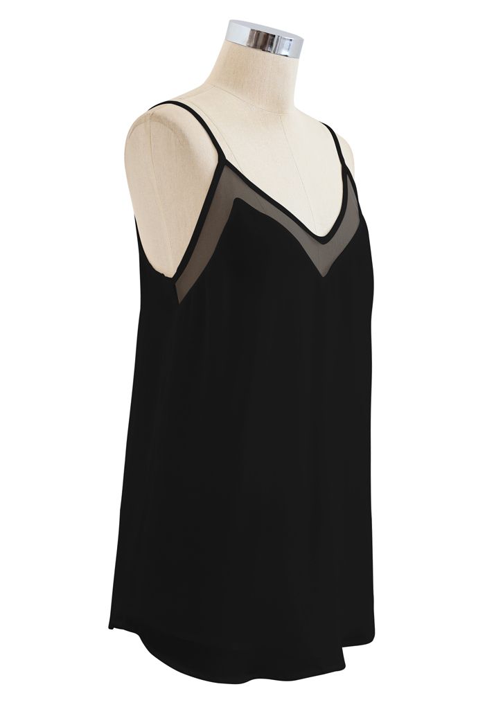 Mesh Spliced Tank Top in Black