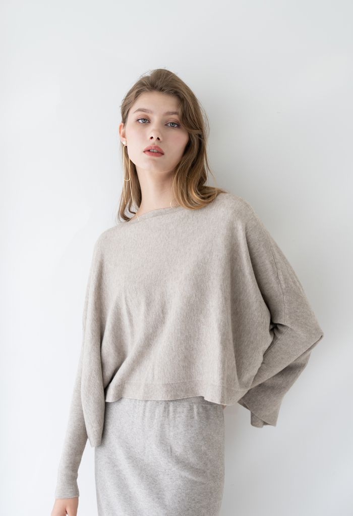 Soft Flare Hem Cape Sweater in Sand