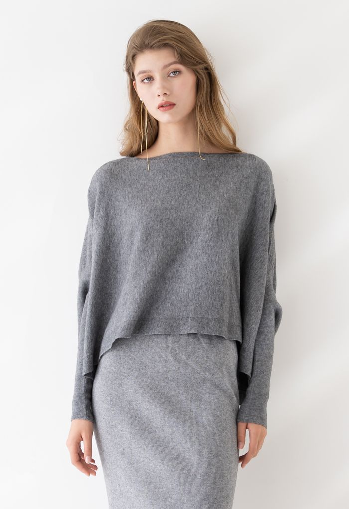 Soft Flare Hem Cape Sweater in Grey