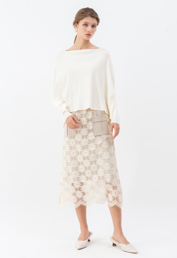 Soft Flare Hem Cape Sweater in Ivory