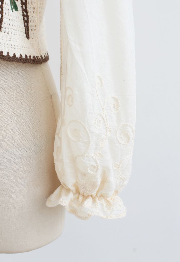 Embroidered Crochet Spliced Sleeves Cardigan