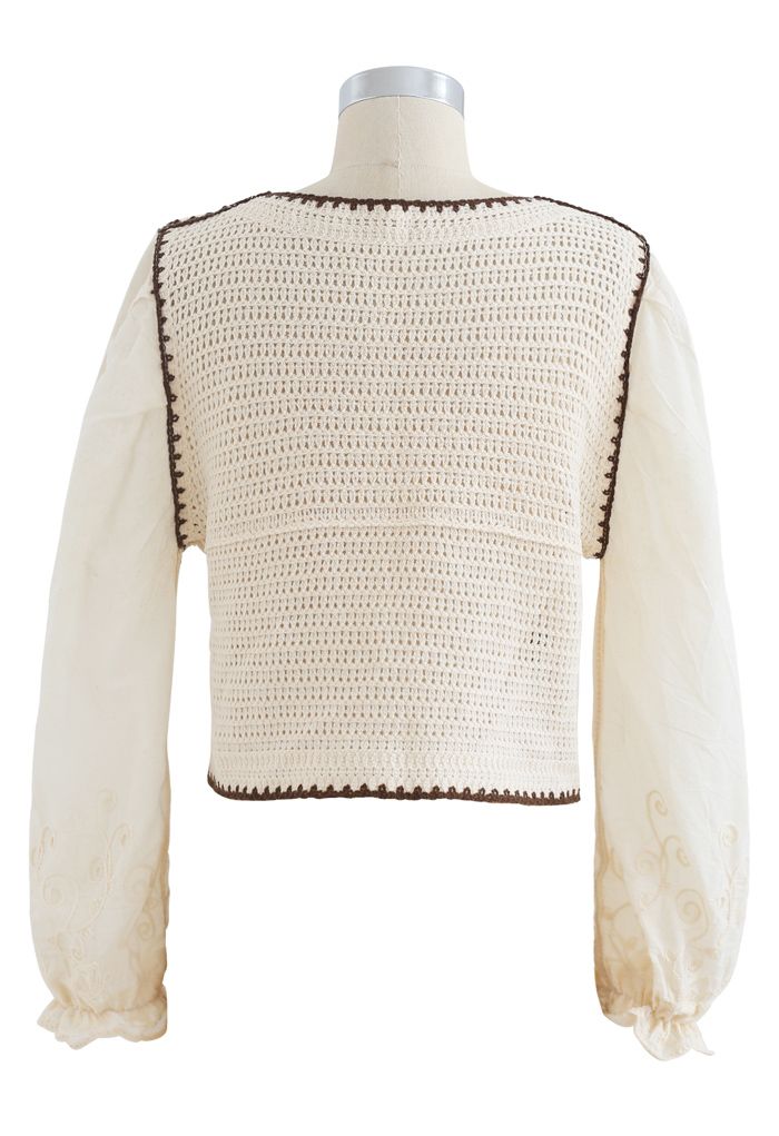 Embroidered Crochet Spliced Sleeves Cardigan