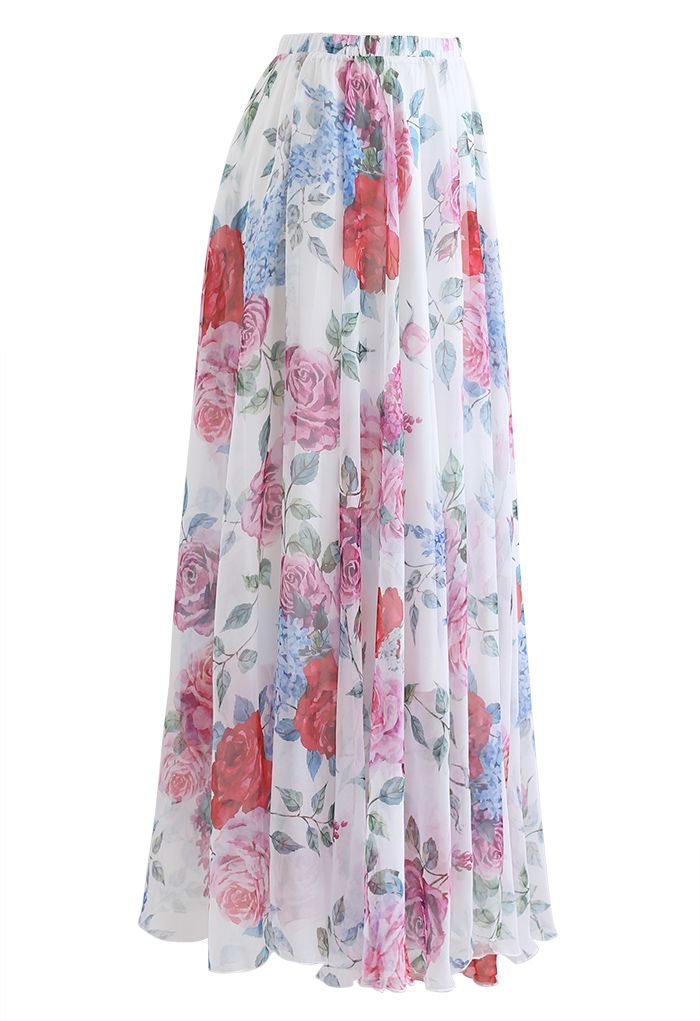 Romantic Moment Rose Print Maxi Skirt