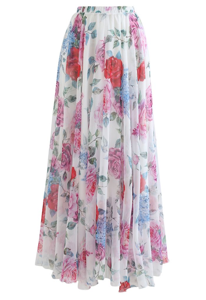 Romantic Moment Rose Print Maxi Skirt