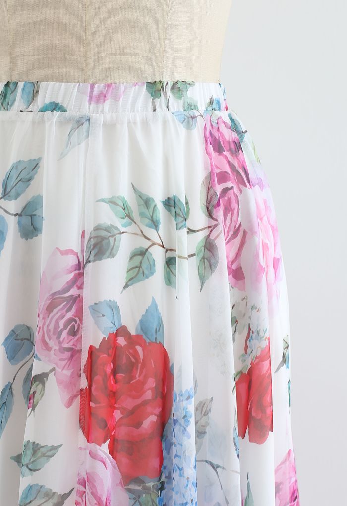 Romantic Moment Rose Print Maxi Skirt