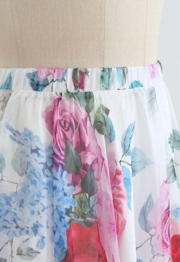 Romantic Moment Rose Print Maxi Skirt