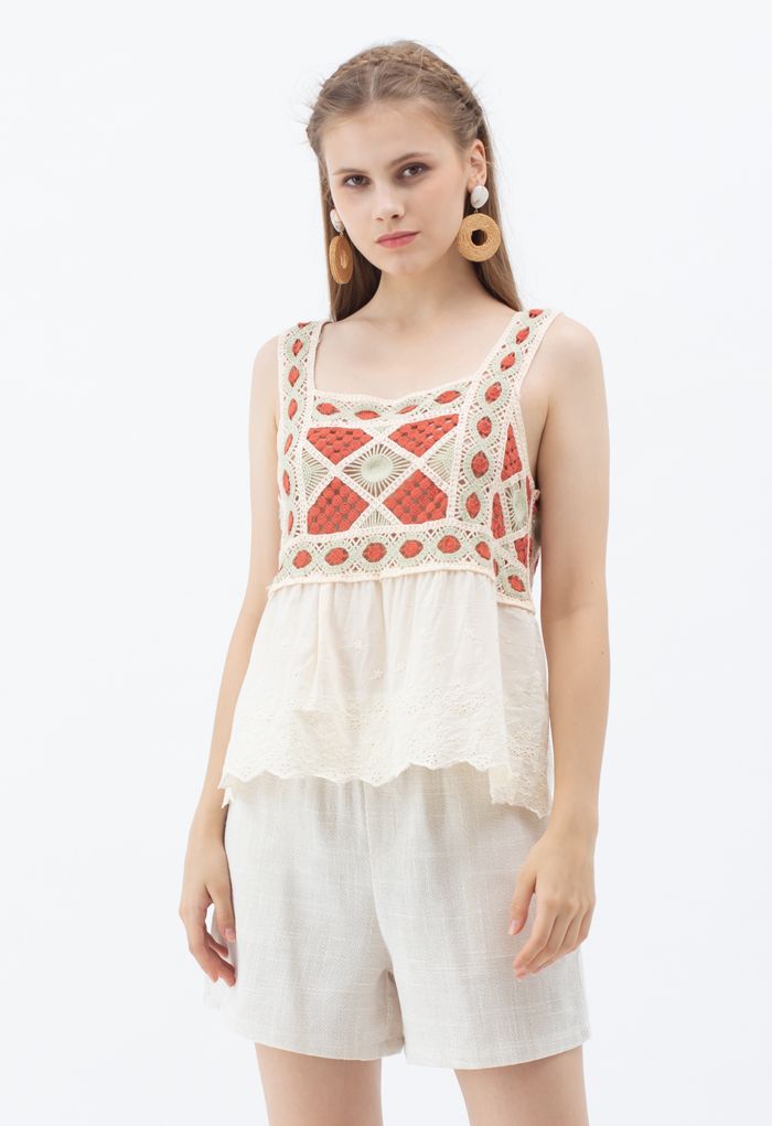 Bohemia Crochet Spliced Tank Top