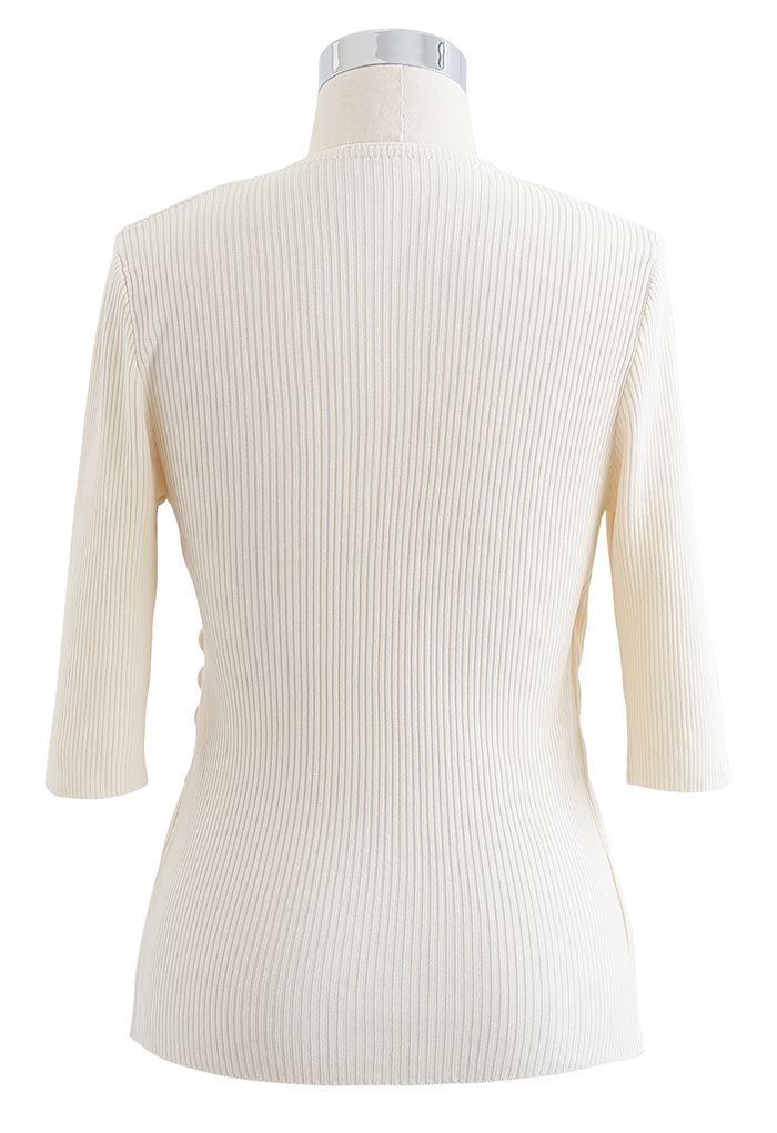 Side Button Wrapped Knit Top in Cream