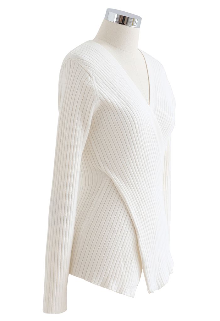 Crisscross Fitted Rib Knit Top in White