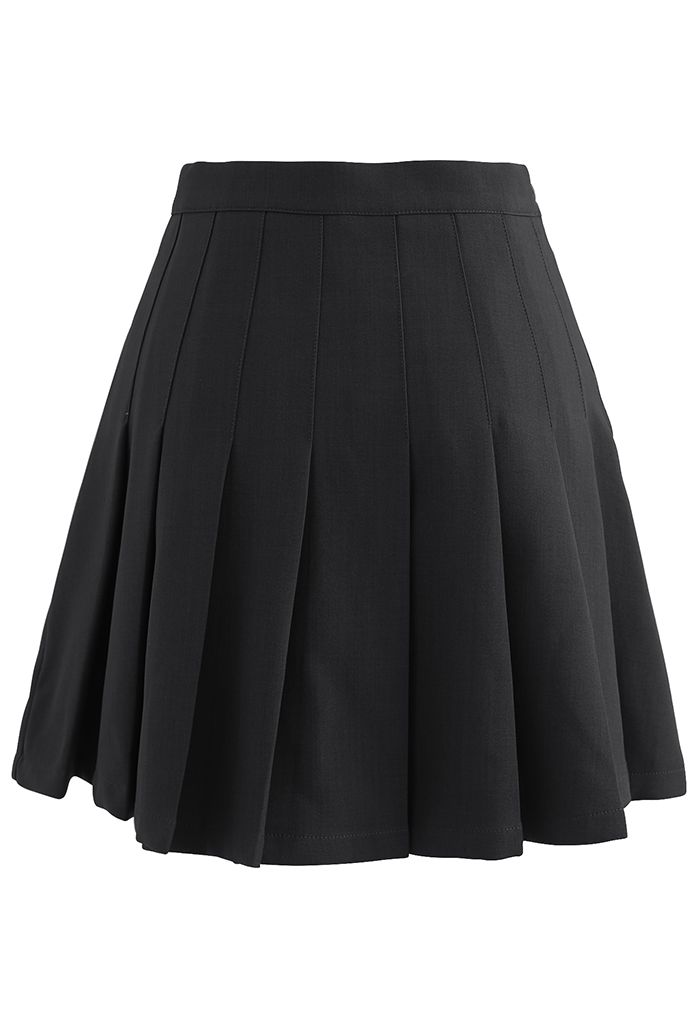 High Waist Pleated Mini Skirt in Black