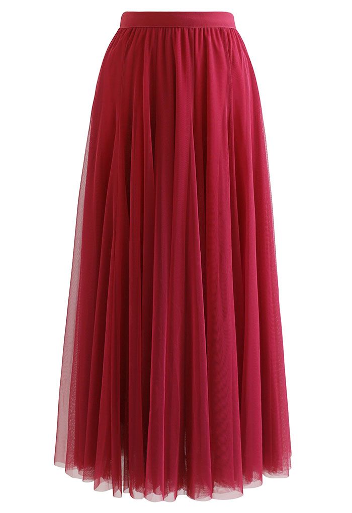 My Secret Garden Tulle Maxi Skirt in Red