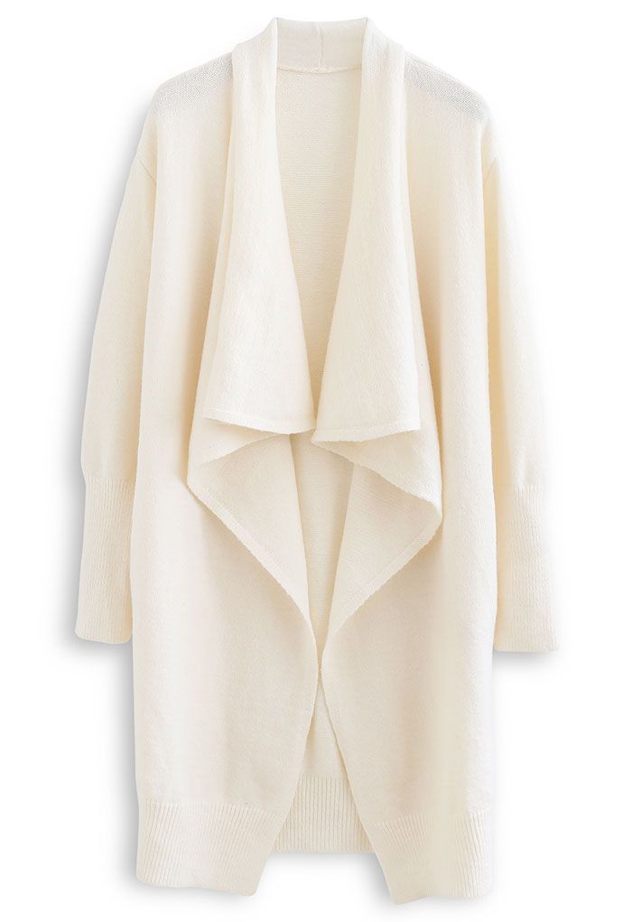 Waterfall Longline Knit Cardigan in Cream