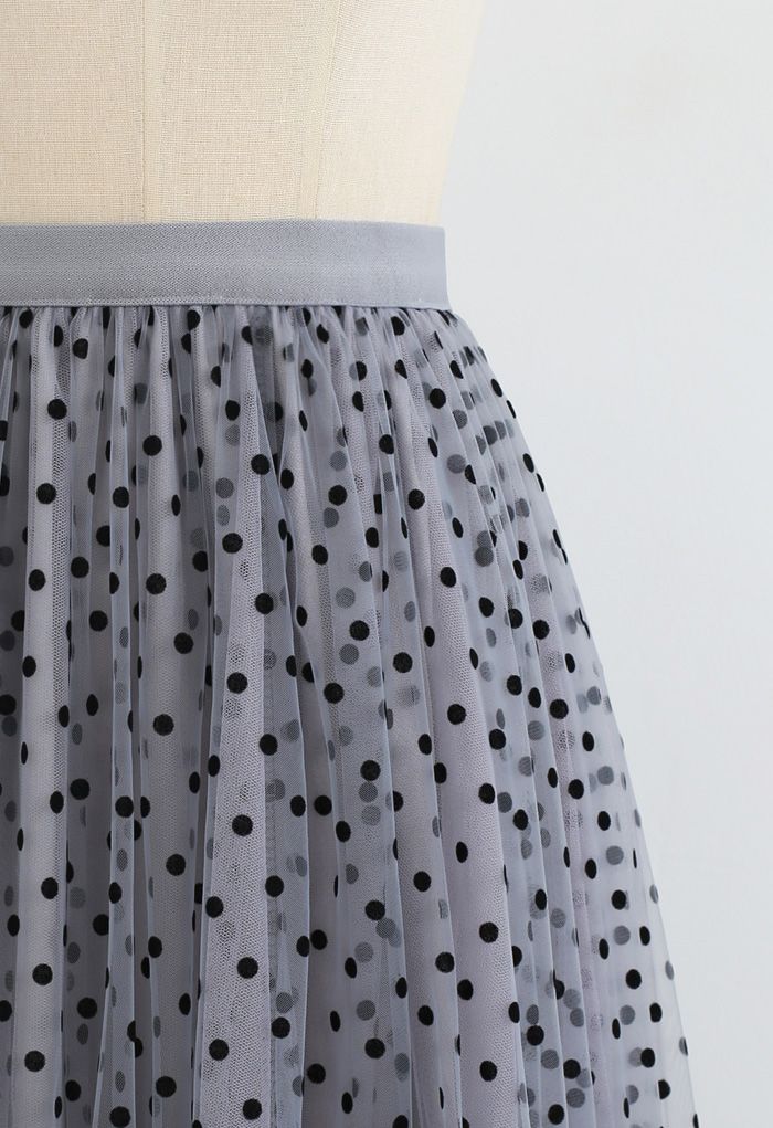 Can't Let Go Dots Mesh Tulle Skirt in Dusty Blue