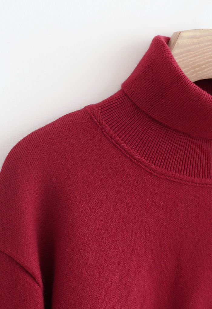 Embroidered Heart High Neck Knit Sweater in Red