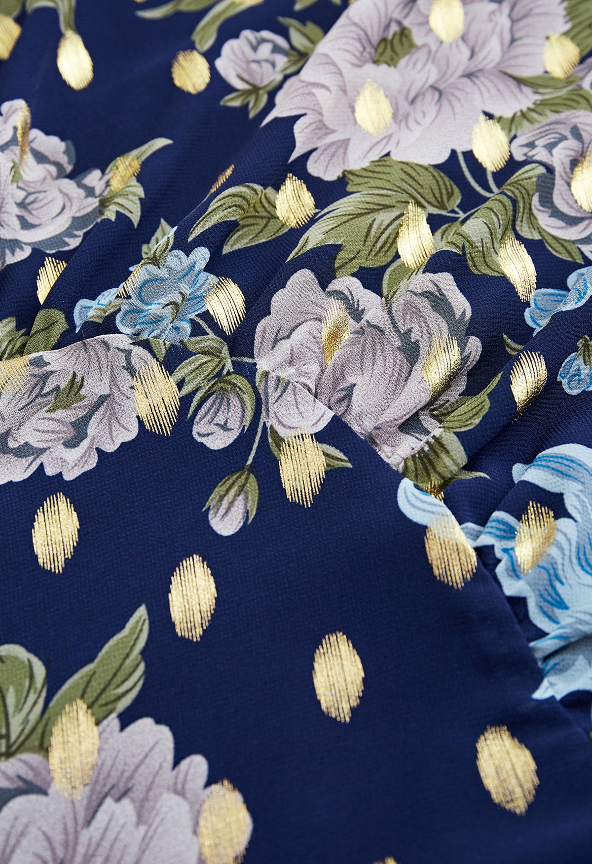 Floral to See Midi Dress with Gold Spot in Navy