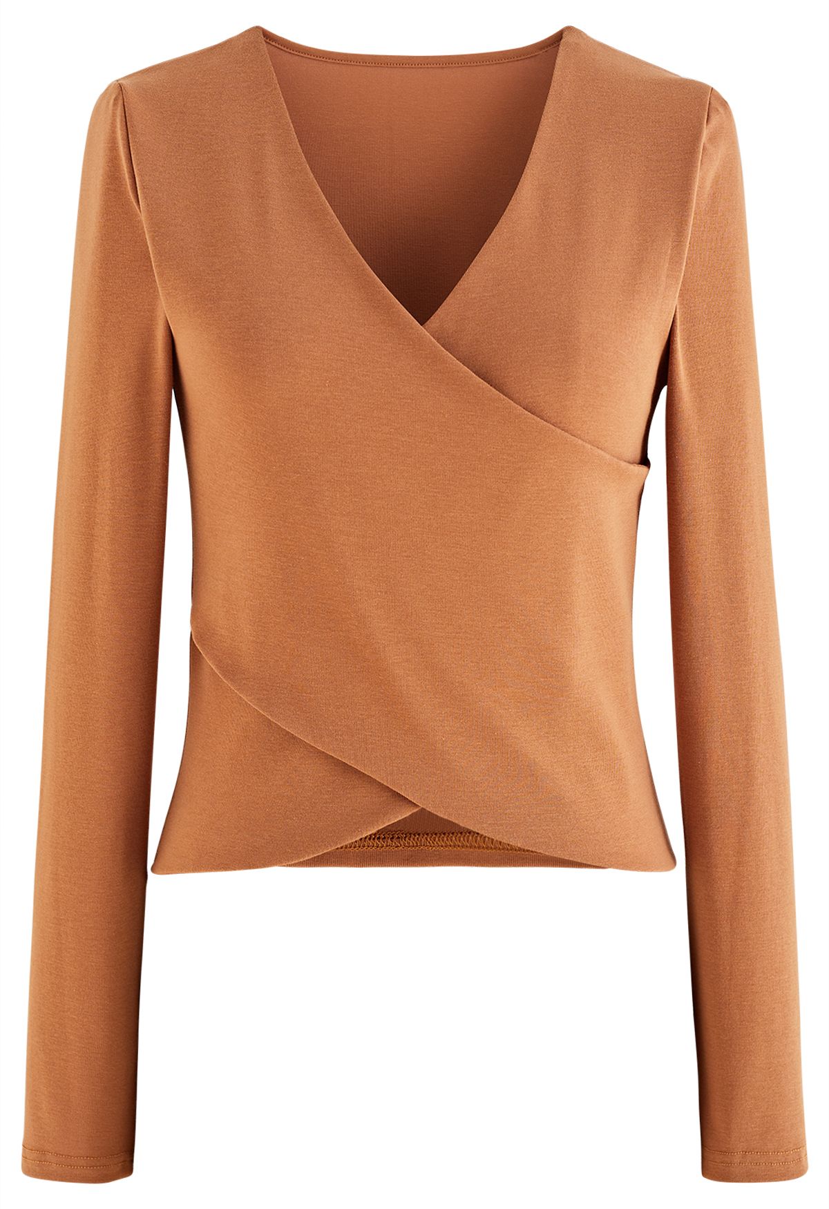 Crisscross Faux-Wrap Soft Cotton Top in Pumpkin