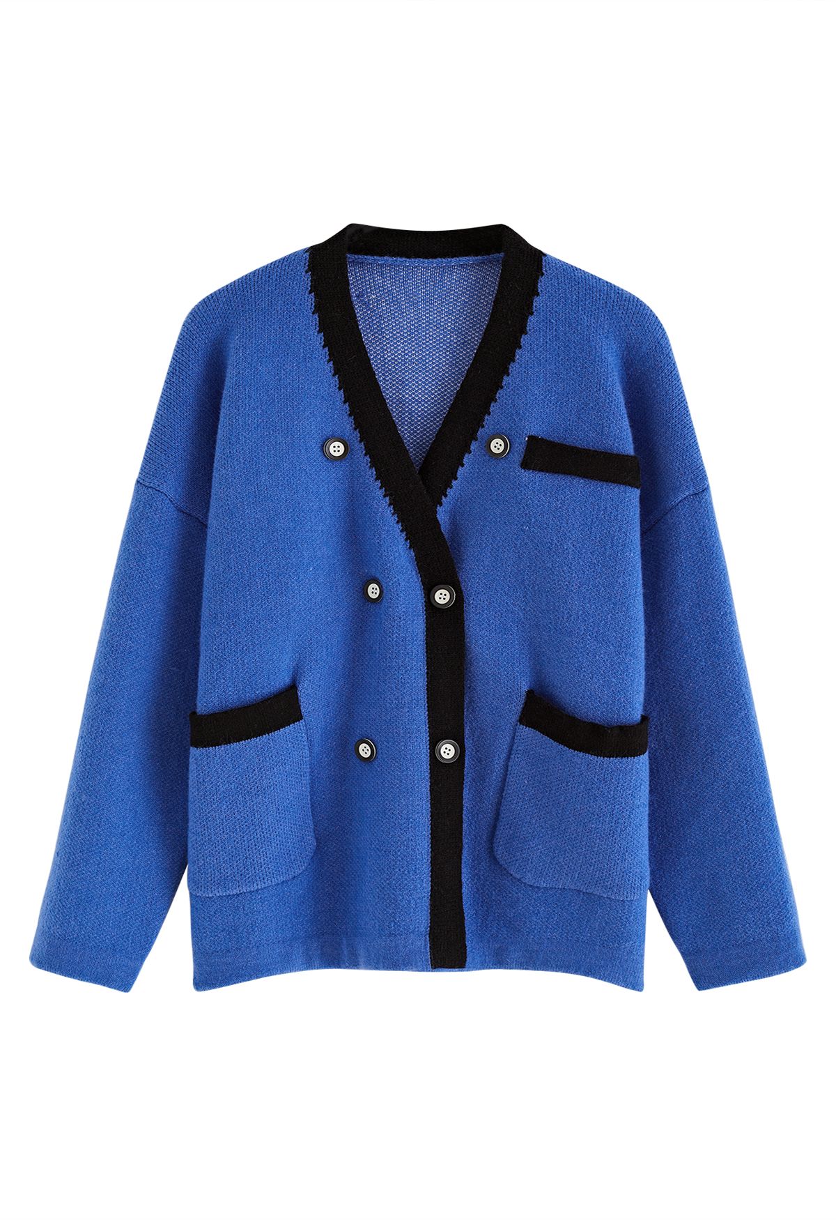 Double-Breasted Contrast Color Cardigan in Blue