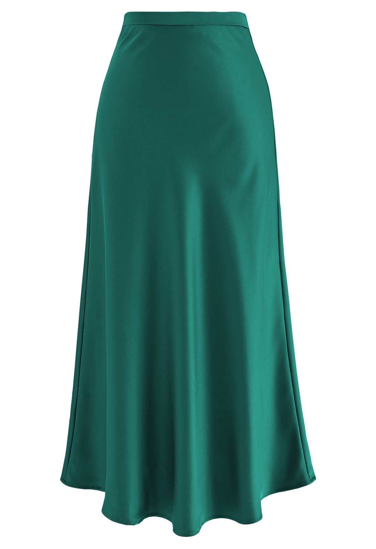 Satin Finish Bias Cut Midi Skirt in Emerald