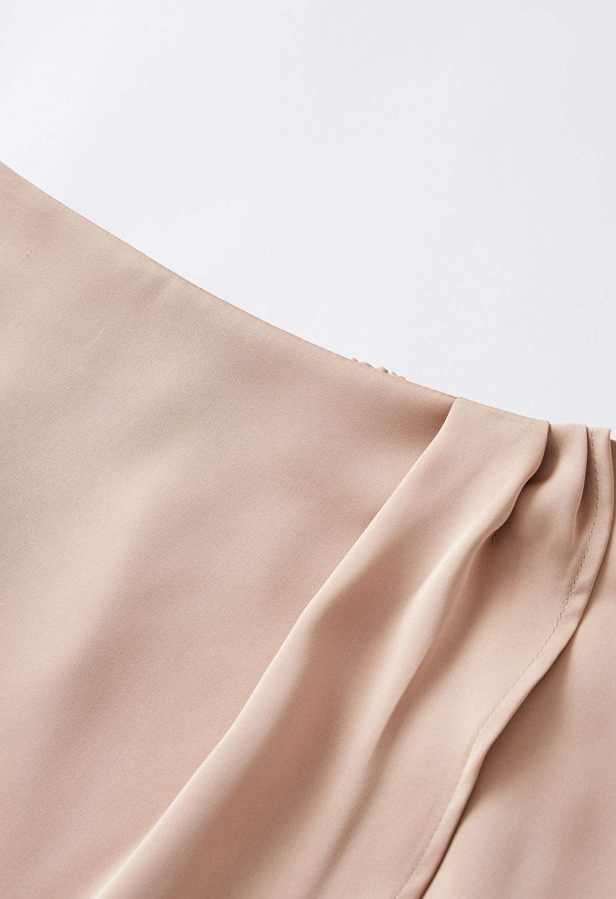 Front Slit Satin Midi Skirt in Apricot