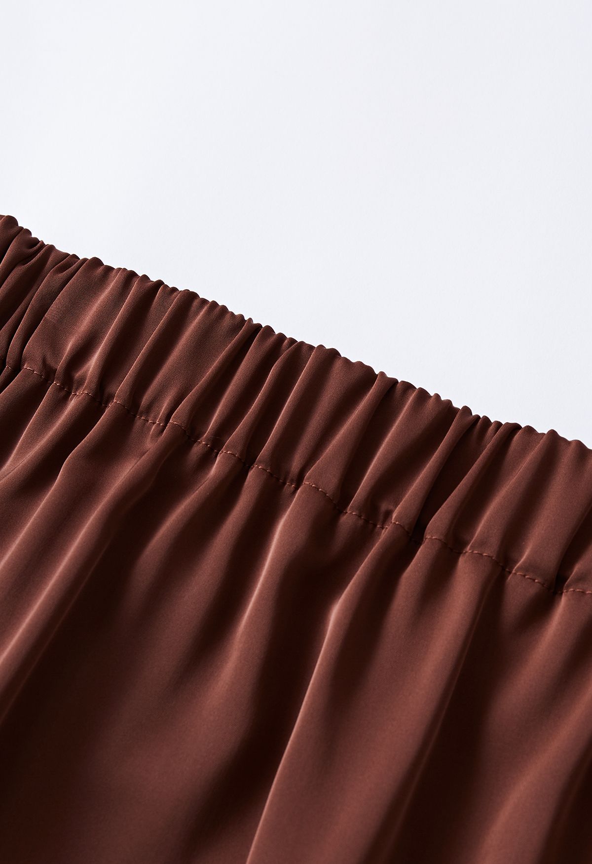 Front Slit Satin Midi Skirt in Burgundy