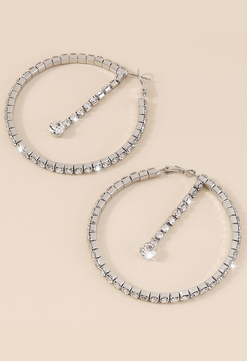 Diamond Trim Circle Hoop Earrings in Silver