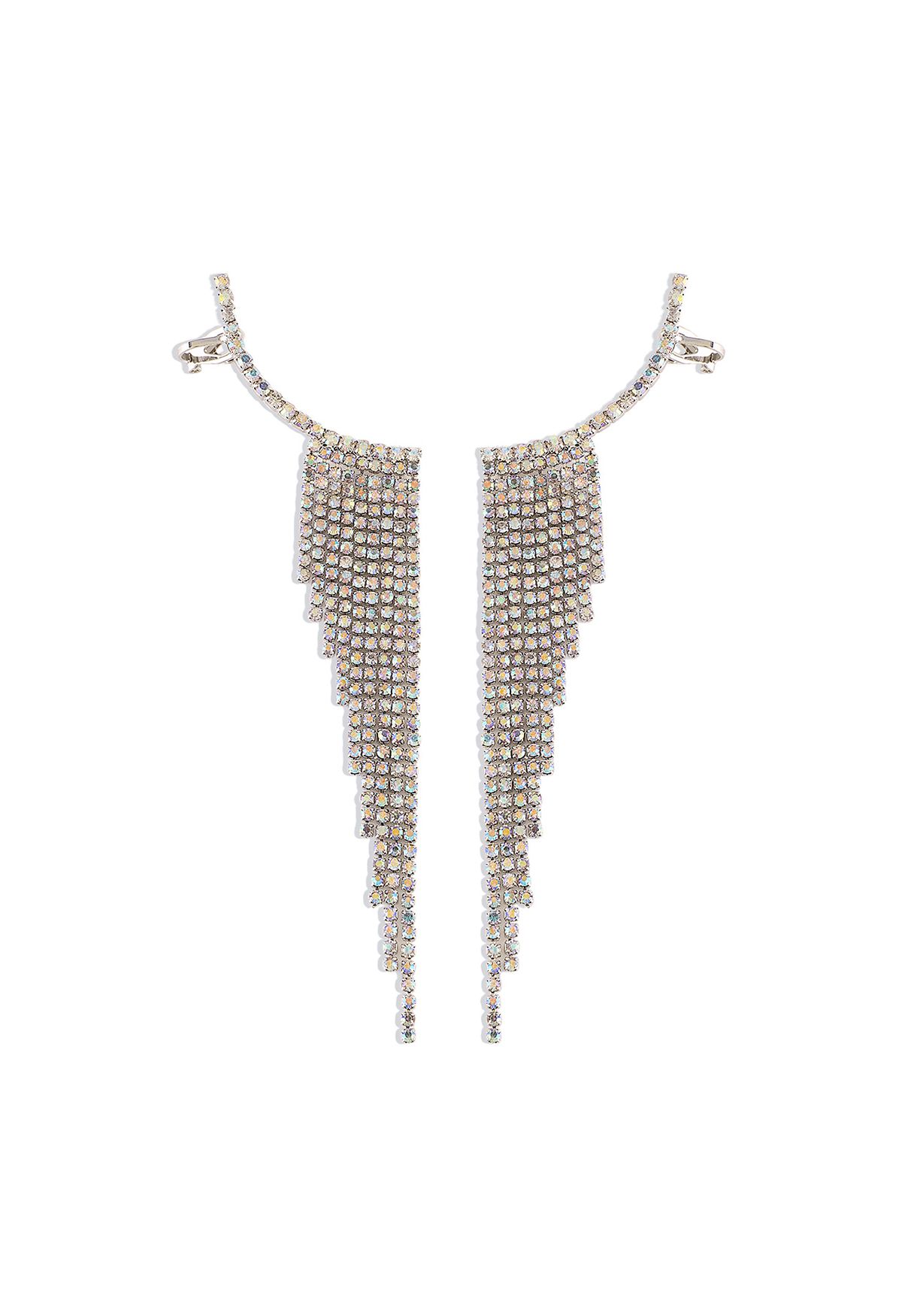 Glittering Wing Tassel Drop Earrings in Silver