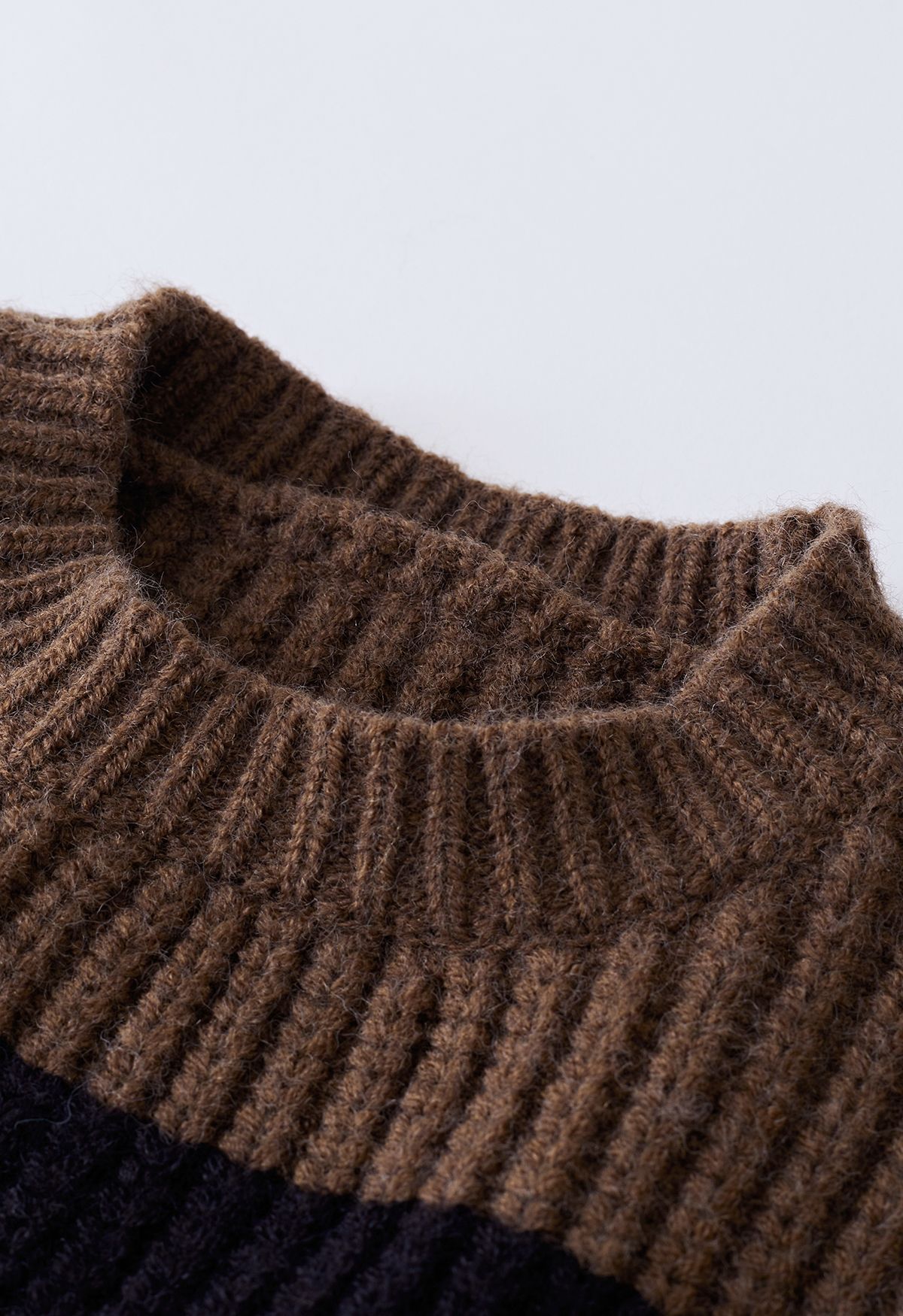 Detachable Scarf Striped Knit Sweater in Brown