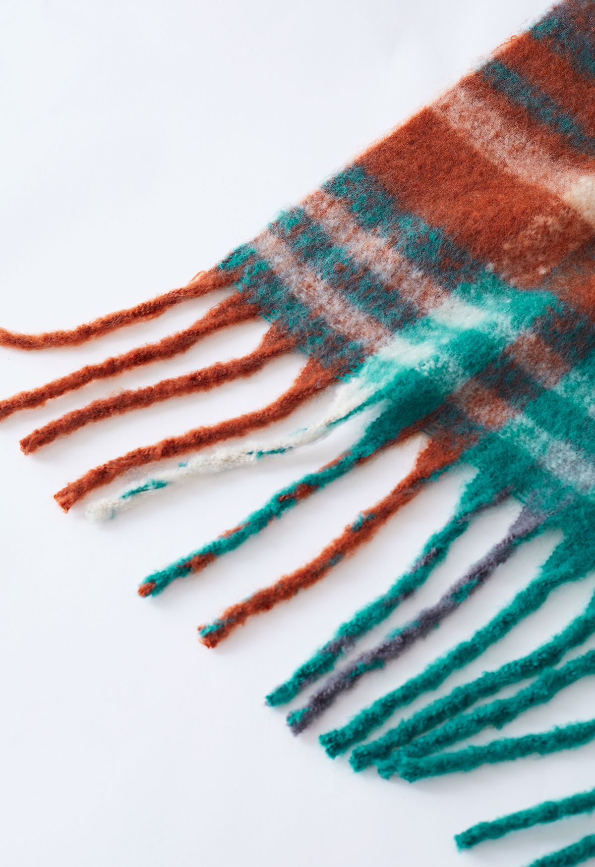 Fuzzy Mohair Plaid Pattern Scarf in Turquoise