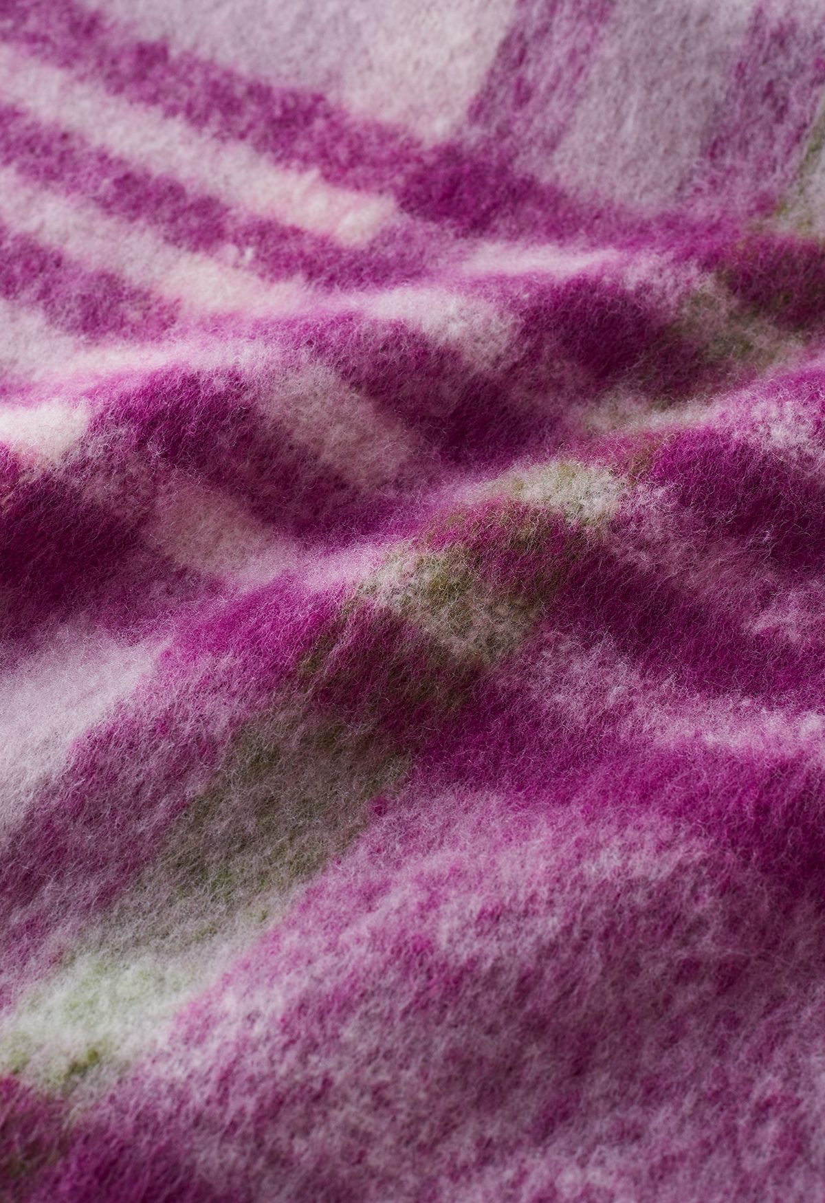 Fuzzy Mohair Plaid Pattern Scarf in Plum